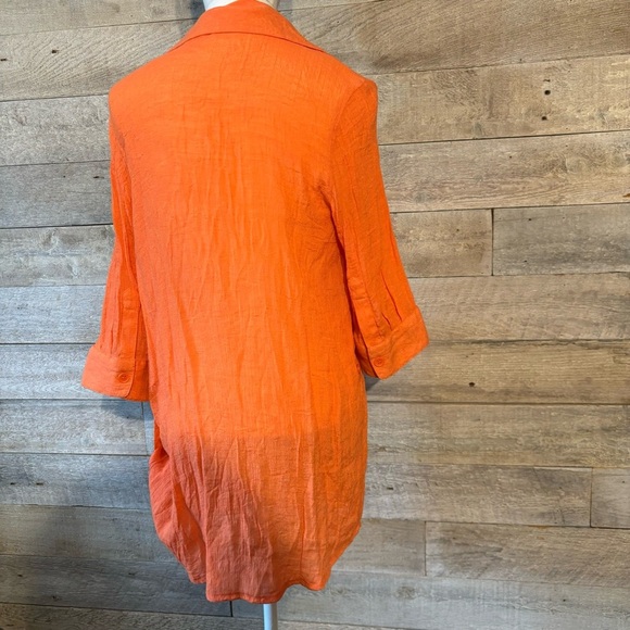 Papillon women’s orange button up roll tab sleeved tunic in size medium - Picture 3 of 12
